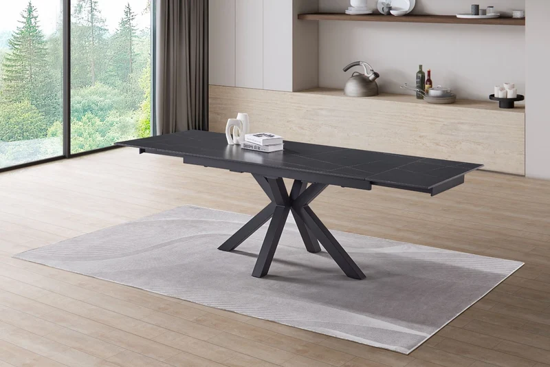 Tavolo "Betelgeuse" con gambe in metallo e piano in ceramica, design moderno, 160/240 x 110 x h 76 cm