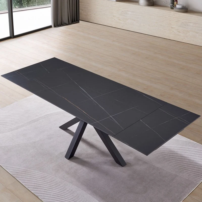 Tavolo "Betelgeuse" con gambe in metallo e piano in ceramica, design moderno, 160/240 x 110 x h 76 cm