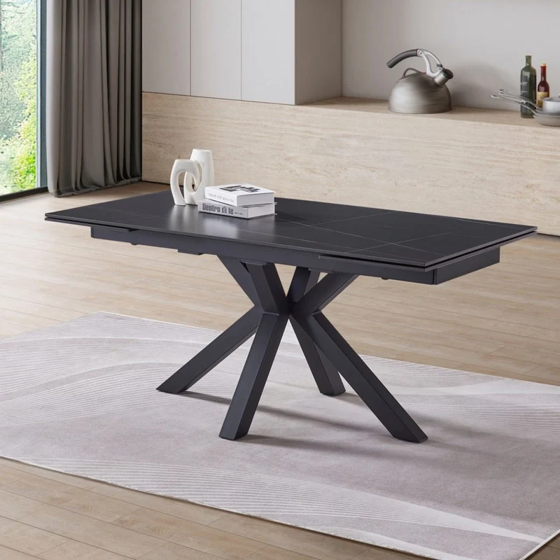 Tavolo "Betelgeuse" con gambe in metallo e piano in ceramica, design moderno, 160/240 x 110 x h 76 cm