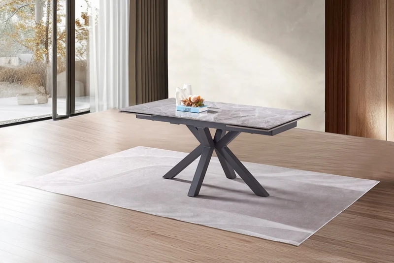 Tavolo "Betelgeuse" con gambe in metallo e piano in ceramica, design moderno, 160/240 x 110 x h 76 cm