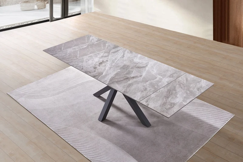 Tavolo "Betelgeuse" con gambe in metallo e piano in ceramica, design moderno, 160/240 x 110 x h 76 cm
