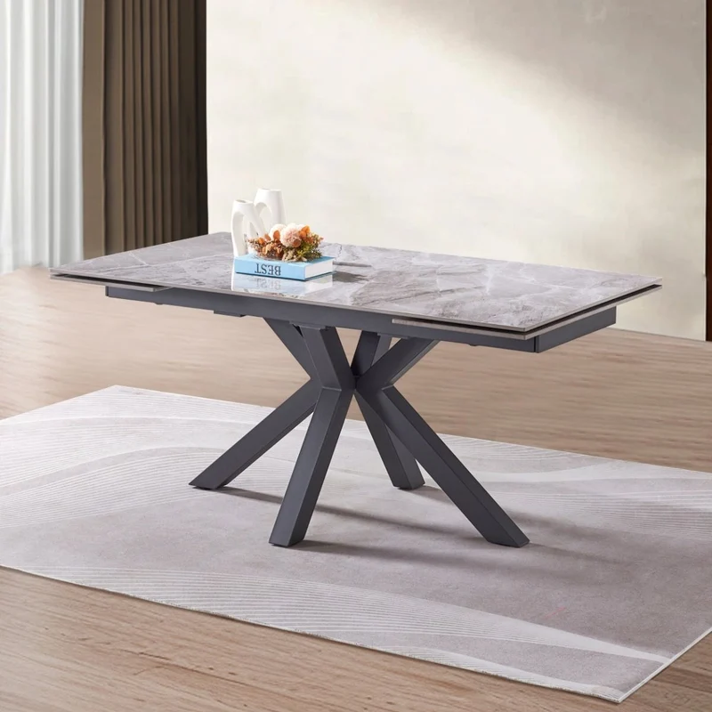 Tavolo "Betelgeuse" con gambe in metallo e piano in ceramica, design moderno, 160/240 x 110 x h 76 cm