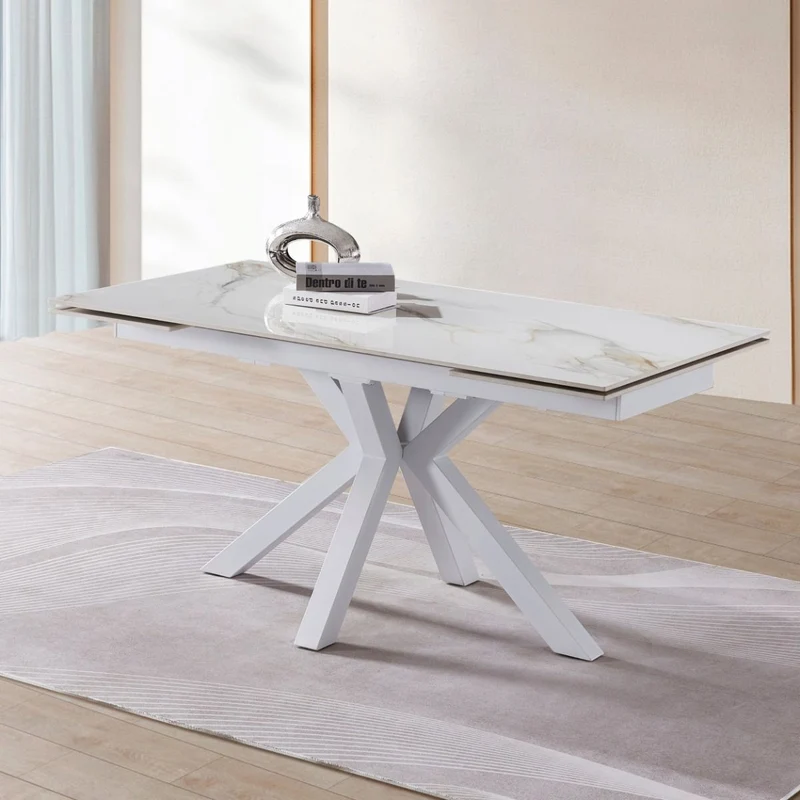 Tavolo "Betelgeuse" con gambe in metallo e piano in ceramica, design moderno, 160/240 x 110 x h 76 cm