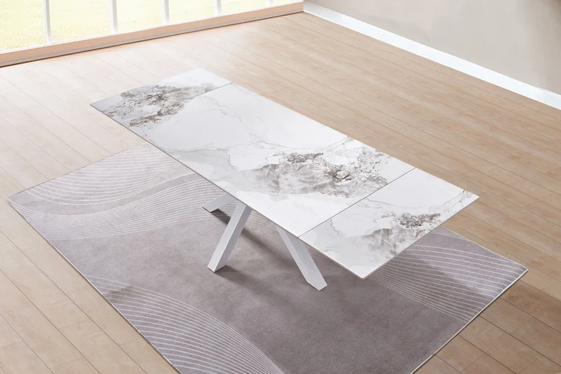 Tavolo "Betelgeuse" con gambe in metallo e piano in ceramica, design moderno, 160/240 x 110 x h 76 cm