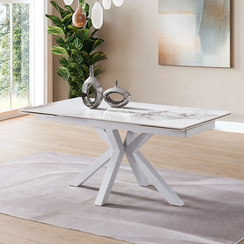 Tavolo "Betelgeuse" con gambe in metallo e piano in ceramica, design moderno, 160/240 x 110 x h 76 cm