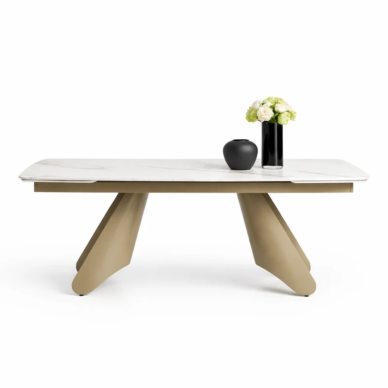 Tavolo "Altair" con gambe in ferro e piano in ceramica, design moderno, 180/260 x 110 x h 75 cm