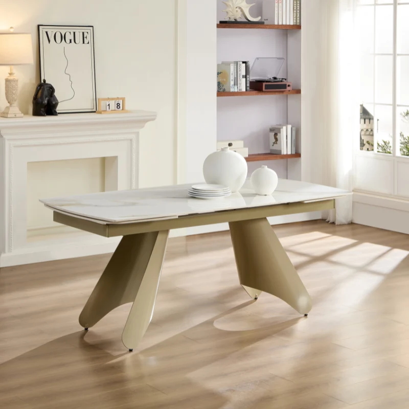 Tavolo "Altair" con gambe in ferro e piano in ceramica, design moderno, 180/260 x 110 x h 75 cm
