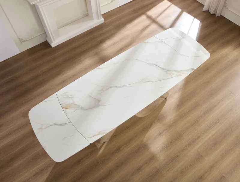 Tavolo "Altair" con gambe in ferro e piano in ceramica, design moderno, 180/260 x 110 x h 75 cm