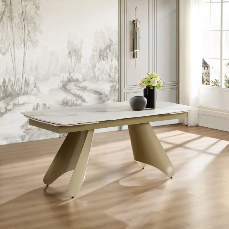 Tavolo "Altair" con gambe in ferro e piano in ceramica, design moderno, 180/260 x 110 x h 75 cm