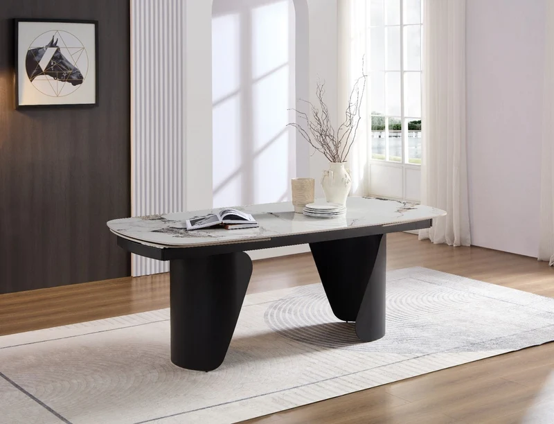 Tavolo "Vega" con piano in ceramica effetto marmo, design moderno, 200/300 x 100 x h 75 cm