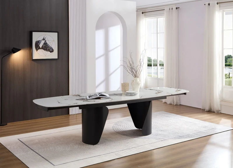 Tavolo "Vega" con piano in ceramica effetto marmo, design moderno, 200/300 x 100 x h 75 cm