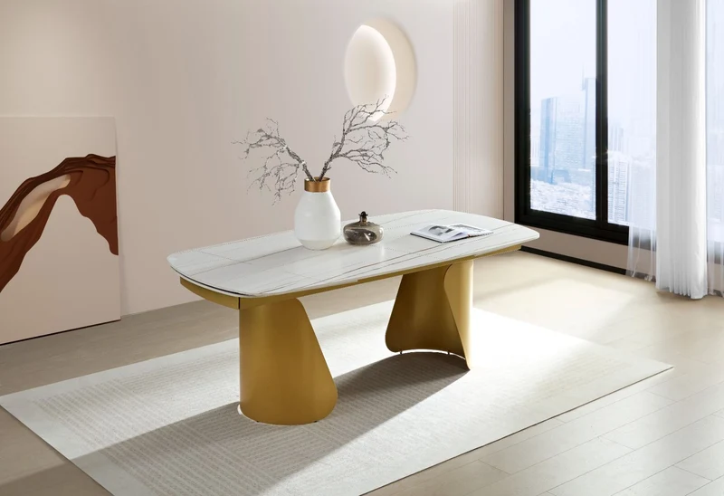 Tavolo "Vega" con piano in ceramica effetto marmo, design moderno, 200/300 x 100 x h 75 cm