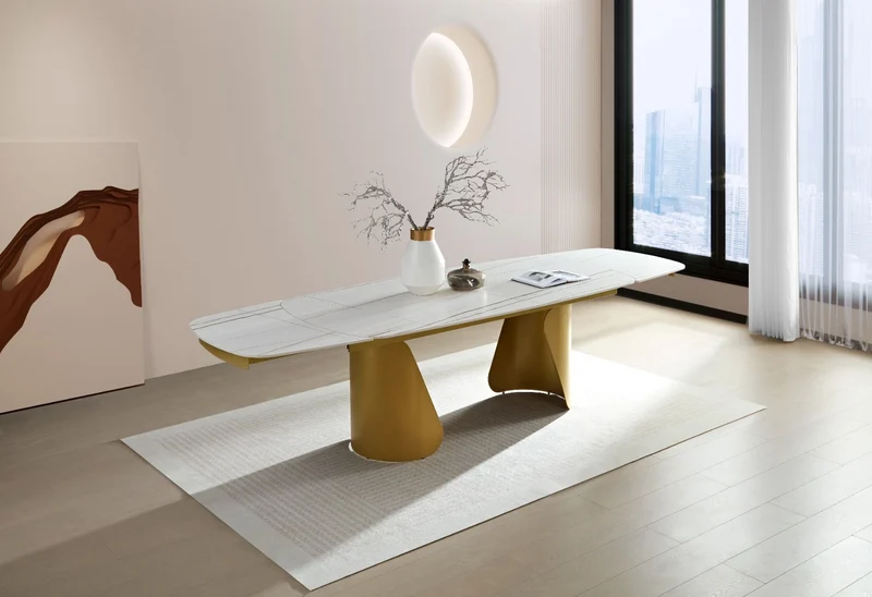 Tavolo "Vega" con piano in ceramica effetto marmo, design moderno, 200/300 x 100 x h 75 cm