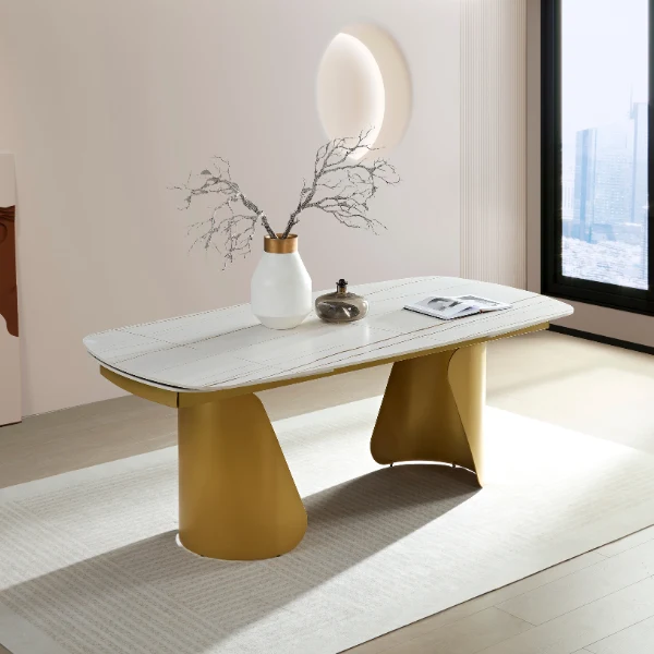 Tavolo "Vega" con piano in ceramica effetto marmo, design moderno, 200/300 x 100 x h 75 cm