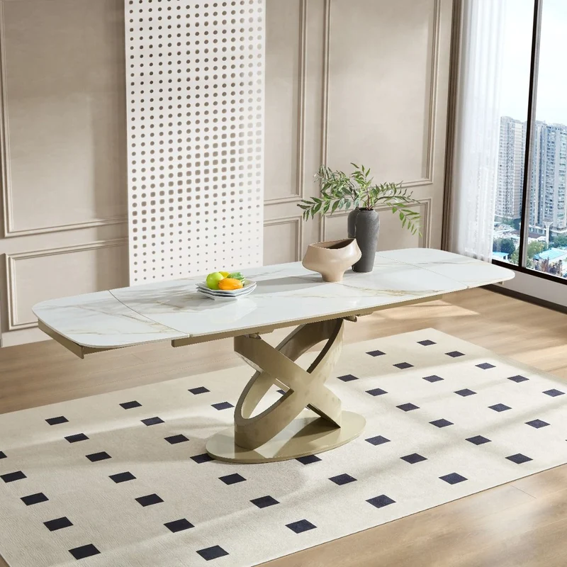 Tavolo "Sirius" con struttura in metallo e piano in ceramica, design moderno, 160/240 x 90 x h 75 cm