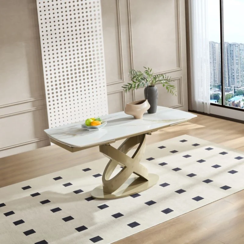 Tavolo "Sirius" con struttura in metallo e piano in ceramica, design moderno, 160/240 x 90 x h 75 cm