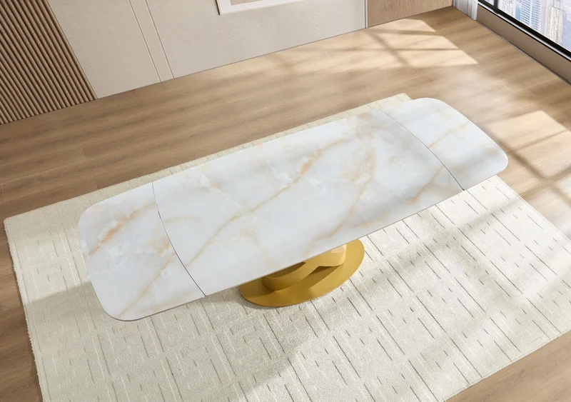 Tavolo "Sirius" con struttura in metallo e piano in ceramica, design moderno, 160/240 x 90 x h 75 cm