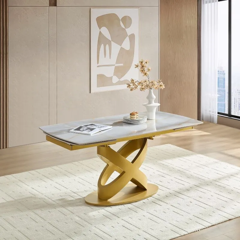Tavolo "Sirius" con struttura in metallo e piano in ceramica, design moderno, 160/240 x 90 x h 75 cm