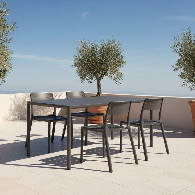 Tavolo "Piave" rettangolare, monocolore, con piano in laminato HPL per esterno