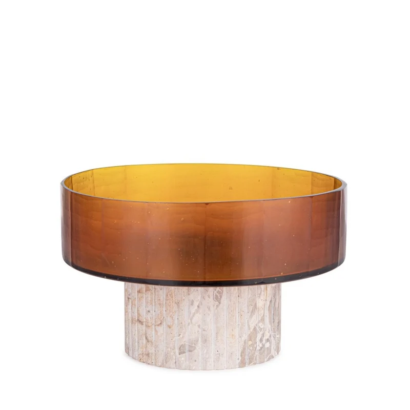 Ciotola decorativa "Giti" in vetro con base in marmo per arredo interno e uso decorativo