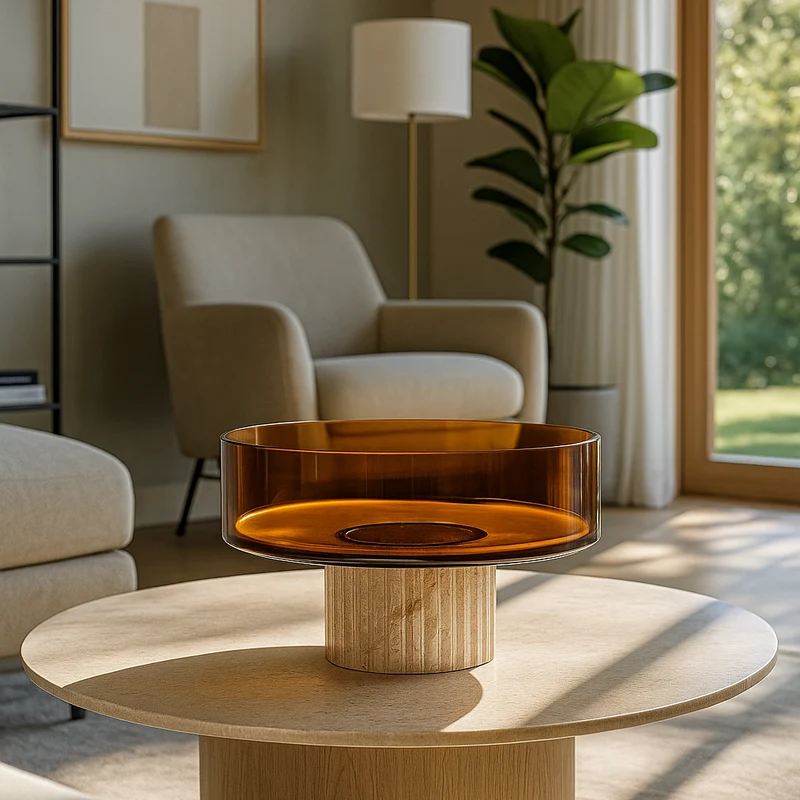 Ciotola decorativa "Giti" in vetro con base in marmo per arredo interno e uso decorativo