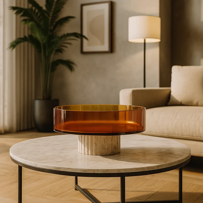 Ciotola decorativa "Giti" in vetro con base in marmo per arredo interno e uso decorativo