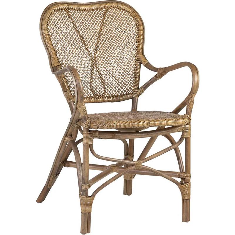 Sedia Bistrò con Braccioli in Rattan Naturale Miele Plus