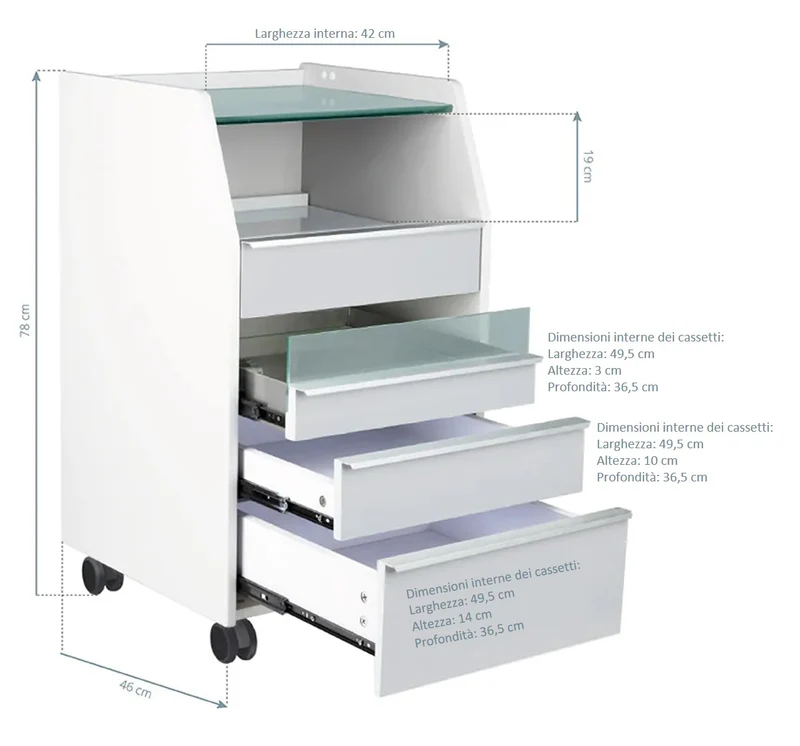 Carrello con Sterilizzatore UV e Ripiano in Vetro per Centro Estetico Podologia | 984 grigio