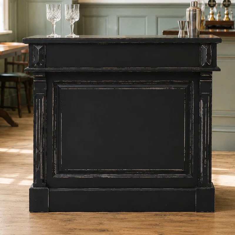 Bancone Bar Stile Pub Inglese Nero Shabby
