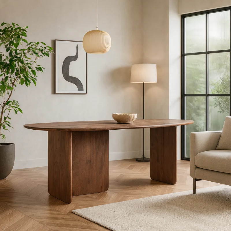 Tavolo "Nayana" con struttura in legno di acacia per soggiorno e cucina 200 x 100 cm