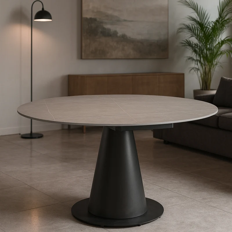 Tavolo allungabile "Jami" in grées porcellanato e acciaio 160x102/160 cm