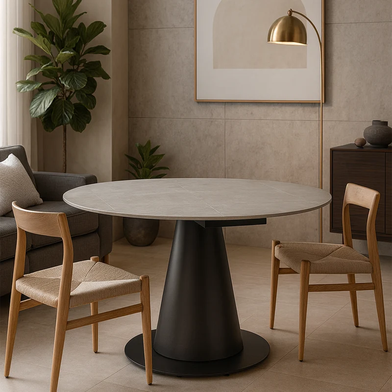 Tavolo allungabile "Jami" in grées porcellanato e acciaio 160x102/160 cm
