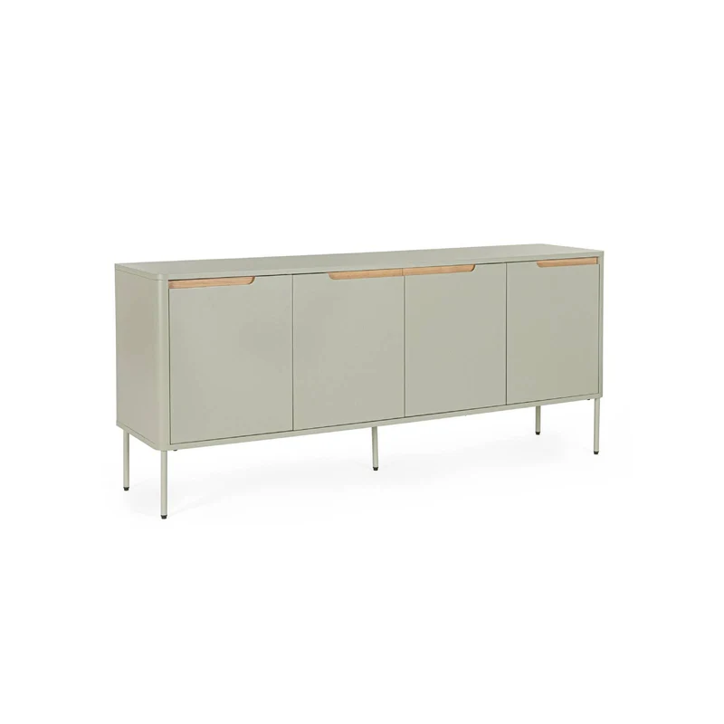 Credenza "Nathan" grigio sabbia a 4 ante, struttura in truciolato, gambe in acciaio verniciato