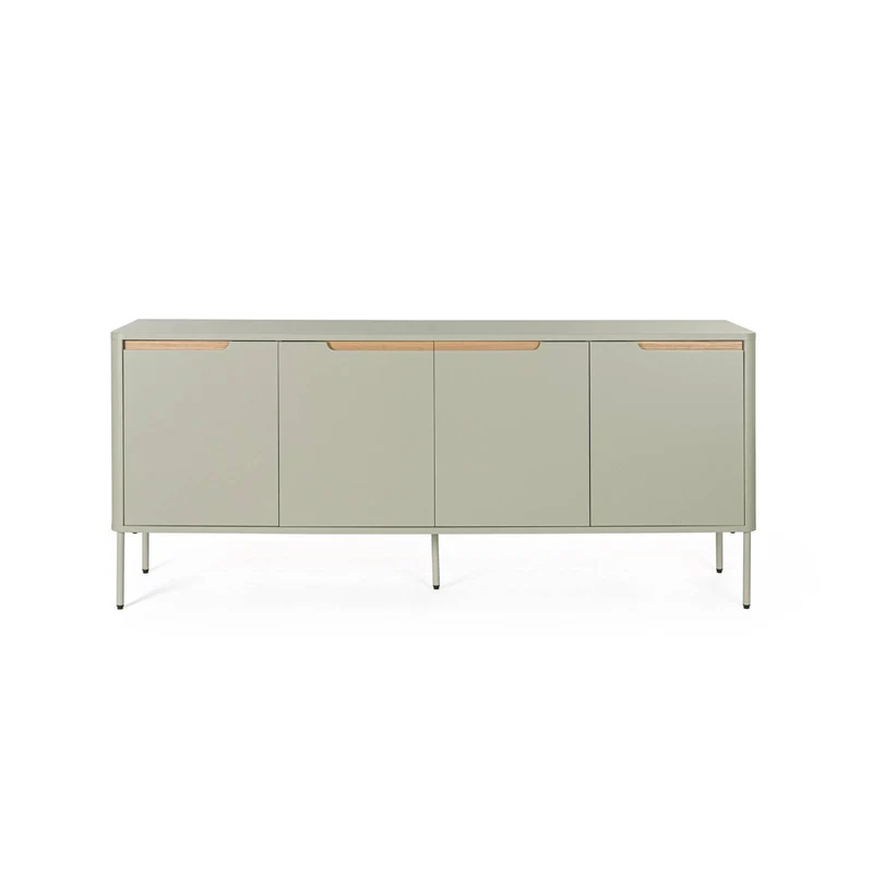 Credenza "Nathan" grigio sabbia a 4 ante, struttura in truciolato, gambe in acciaio verniciato