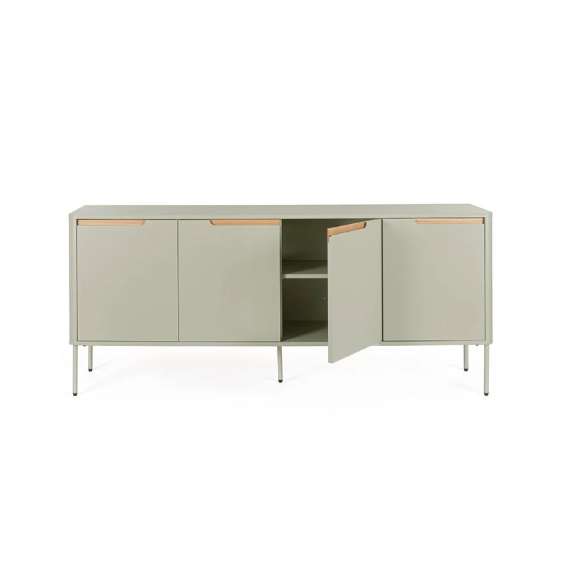 Credenza "Nathan" grigio sabbia a 4 ante, struttura in truciolato, gambe in acciaio verniciato