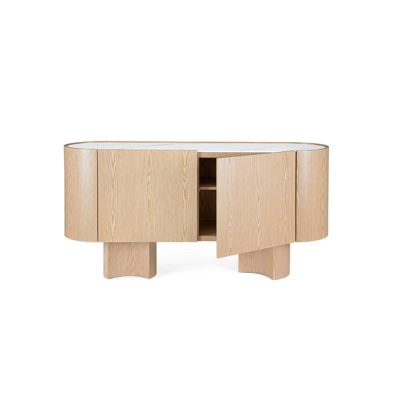 Credenza "Otilia Oak" in legno di quercia, ante con cerniere a chiusura ammortizzata