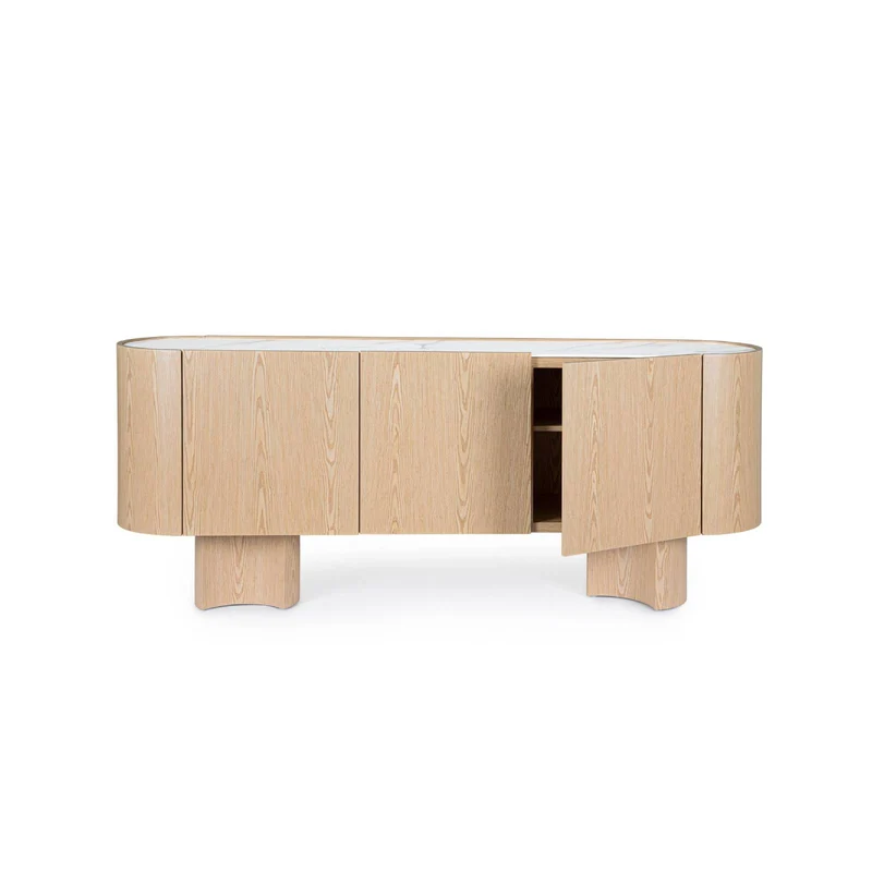Credenza "Otilia Oak" in legno di quercia, ante con cerniere a chiusura ammortizzata