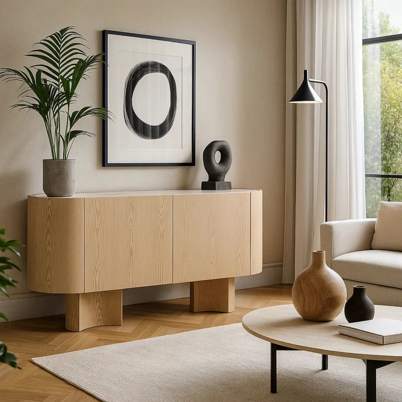 Credenza "Otilia Oak" in legno di quercia, ante con cerniere a chiusura ammortizzata