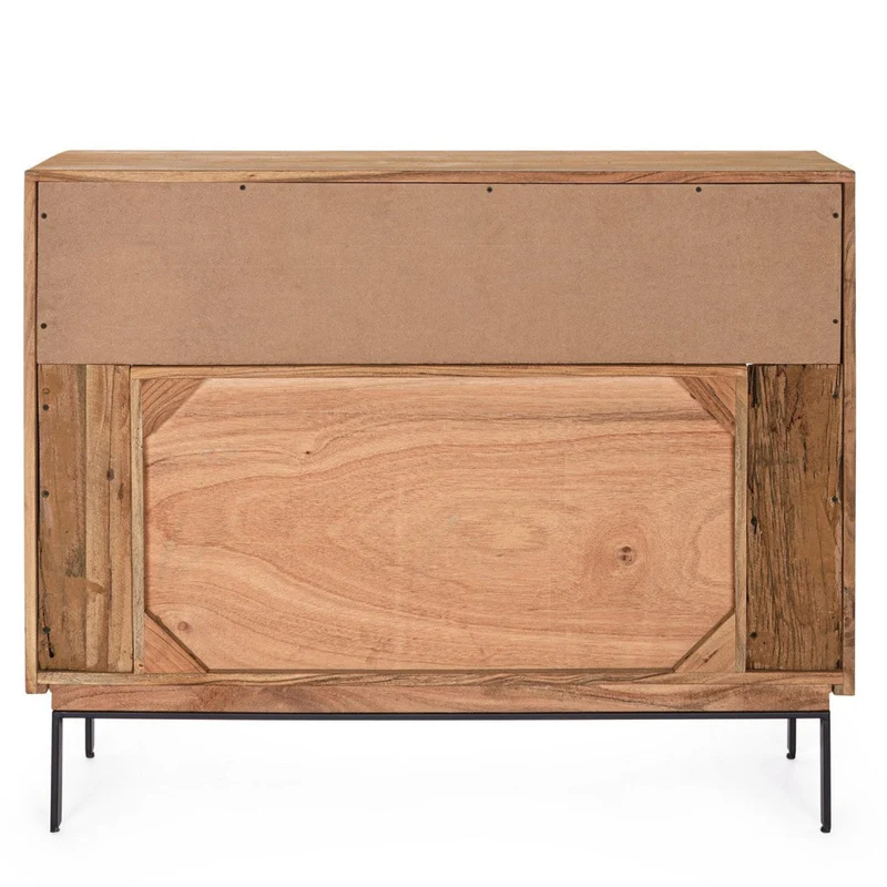 Credenza "Mangal" in legno di acacia, con finitura acrilica protettiva, maniglie e gambe in acciaio