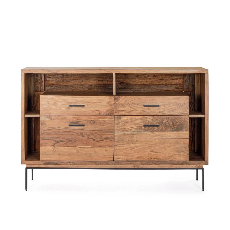 Credenza "Mangal" in legno di acacia, con finitura acrilica protettiva, maniglie e gambe in acciaio