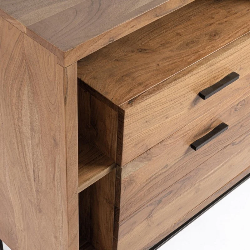 Credenza "Mangal" in legno di acacia, con finitura acrilica protettiva, maniglie e gambe in acciaio
