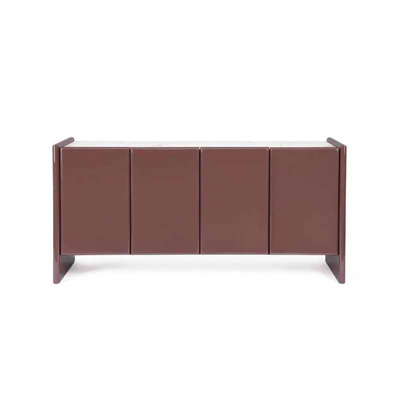 Credenza "Otilia Brick", 4 ante, piano in pietra sinterizzata, in vernice poliuretanica effetto lucido