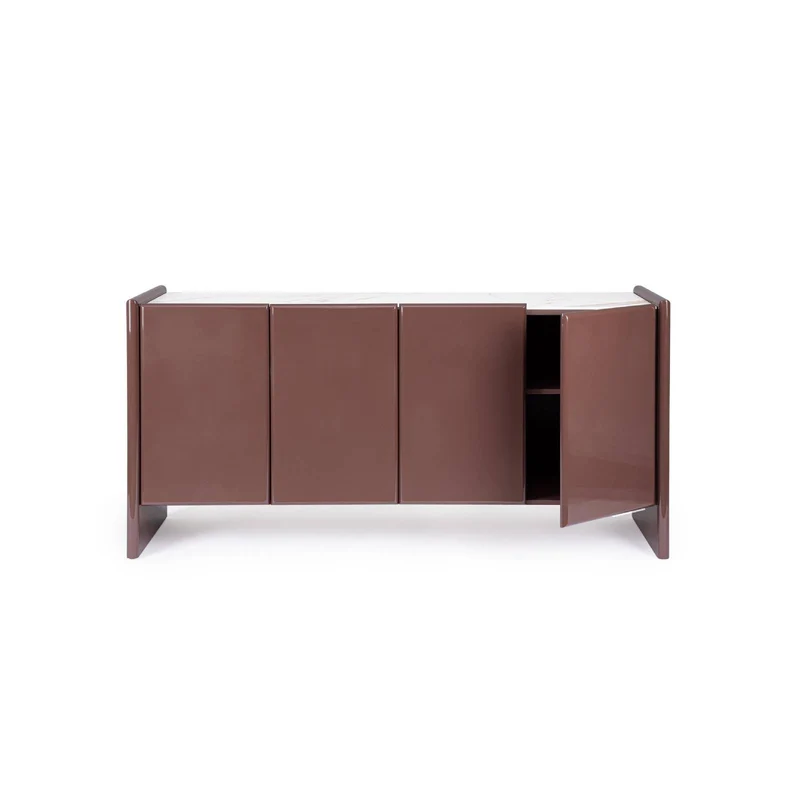 Credenza "Otilia Brick", 4 ante, piano in pietra sinterizzata, in vernice poliuretanica effetto lucido