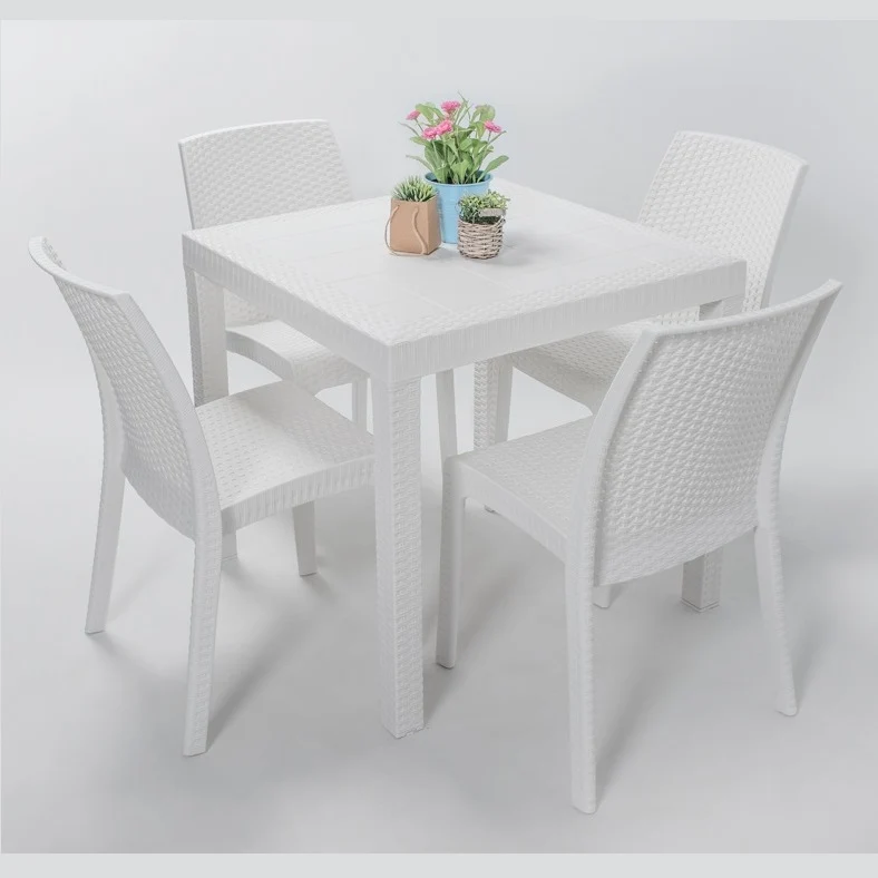 Set Tavolo e poltrone "Phoenix" struttura in polipropilene effetto rattan per bar e strutture