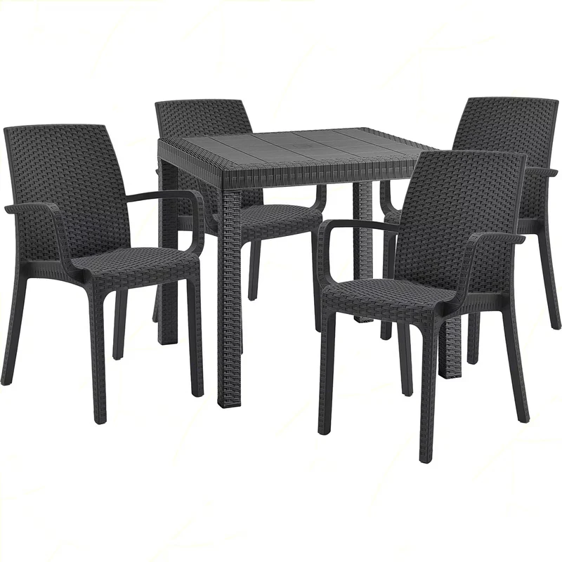Set Tavolo e poltrone "Phoenix" struttura in polipropilene effetto rattan per bar e strutture