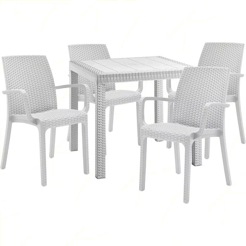 Set Tavolo e poltrone "Phoenix" struttura in polipropilene effetto rattan per bar e strutture