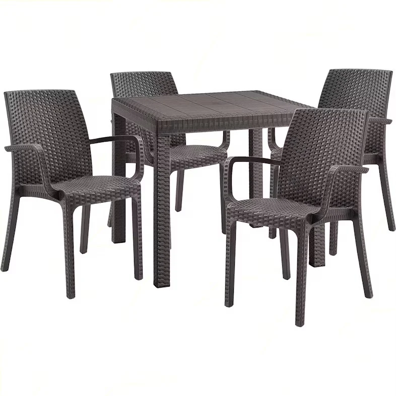 Set Tavolo e poltrone "Phoenix" struttura in polipropilene effetto rattan per bar e strutture
