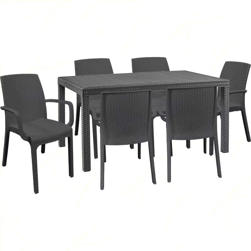Set Tavolo e poltrone "Phoenix" struttura in polipropilene effetto rattan per bar e strutture