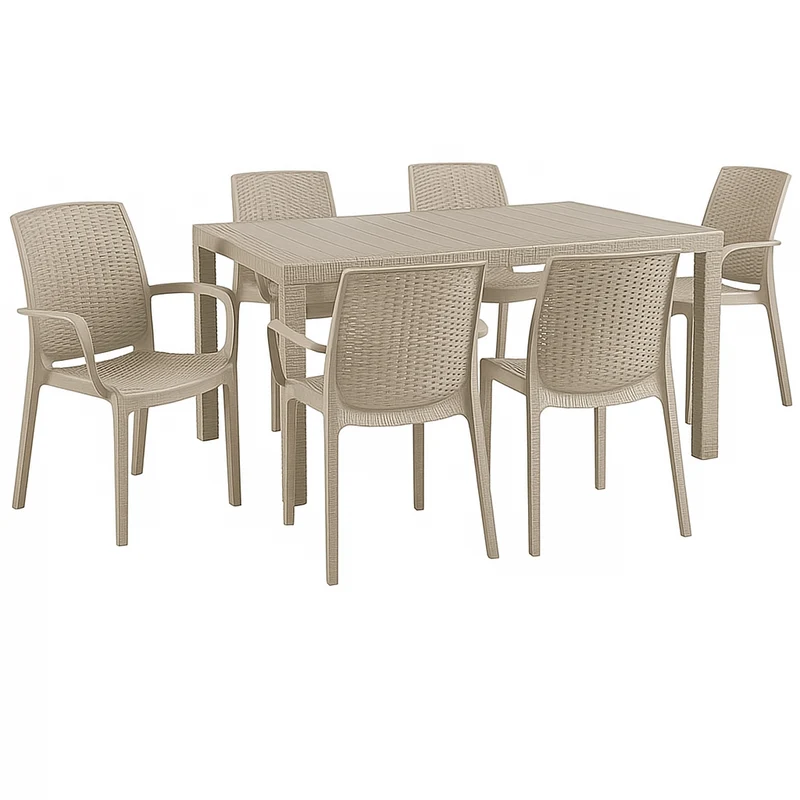 Set Tavolo e poltrone "Phoenix" struttura in polipropilene effetto rattan per bar e strutture