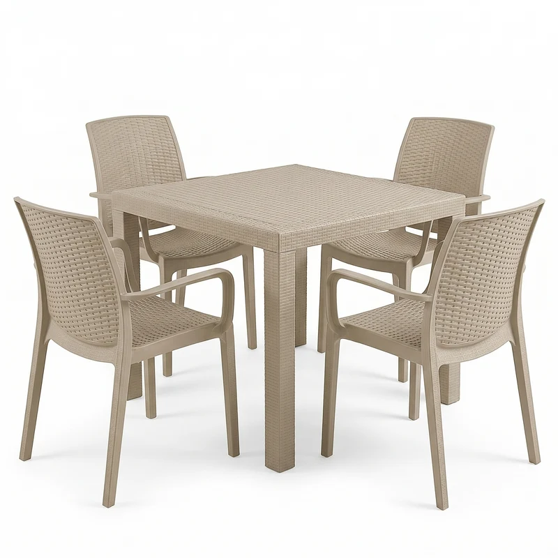 Set Tavolo e poltrone "Phoenix" struttura in polipropilene effetto rattan per bar e strutture